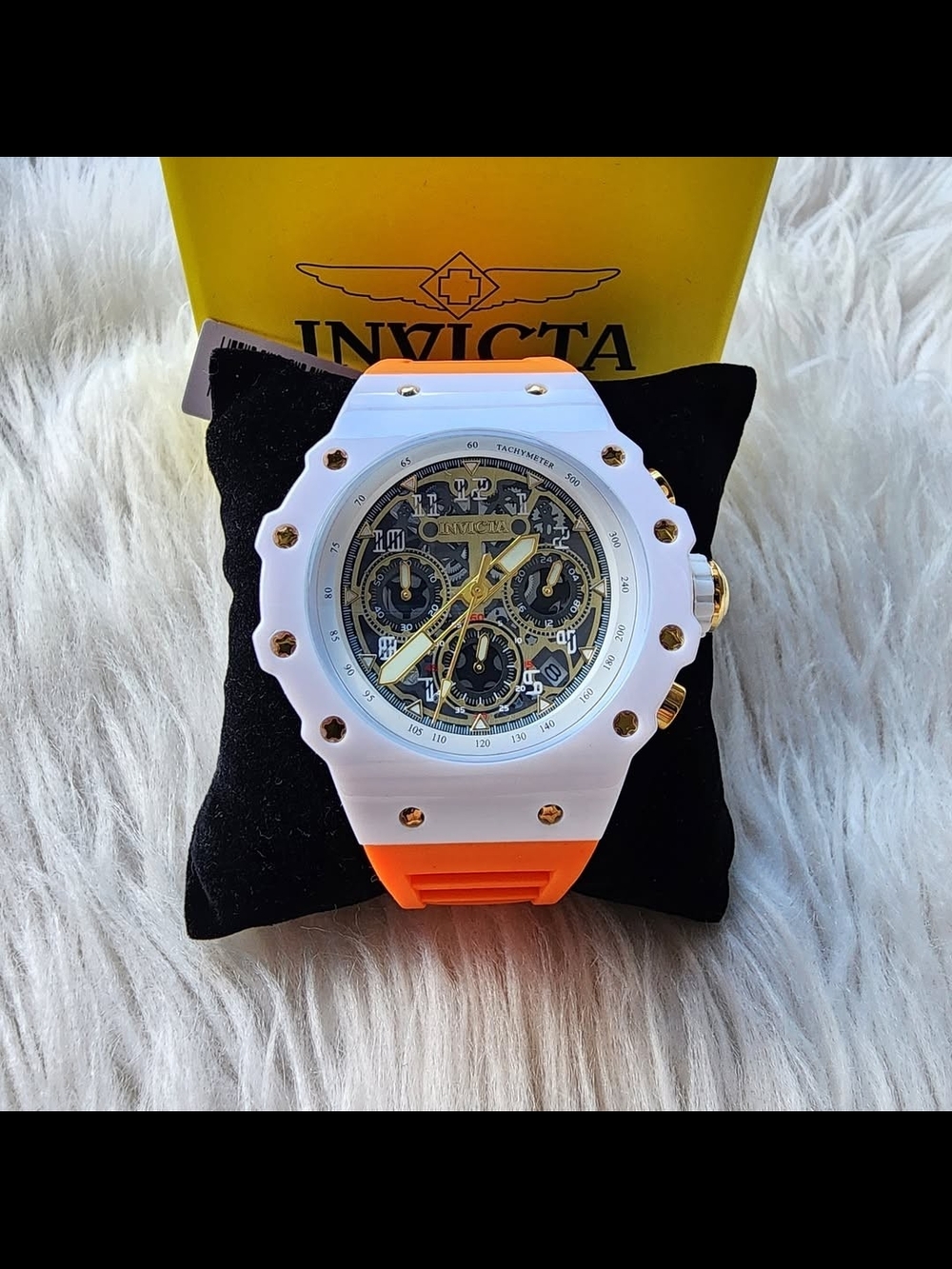 Invicta White & Orange Chronograph Watch Original Brand New